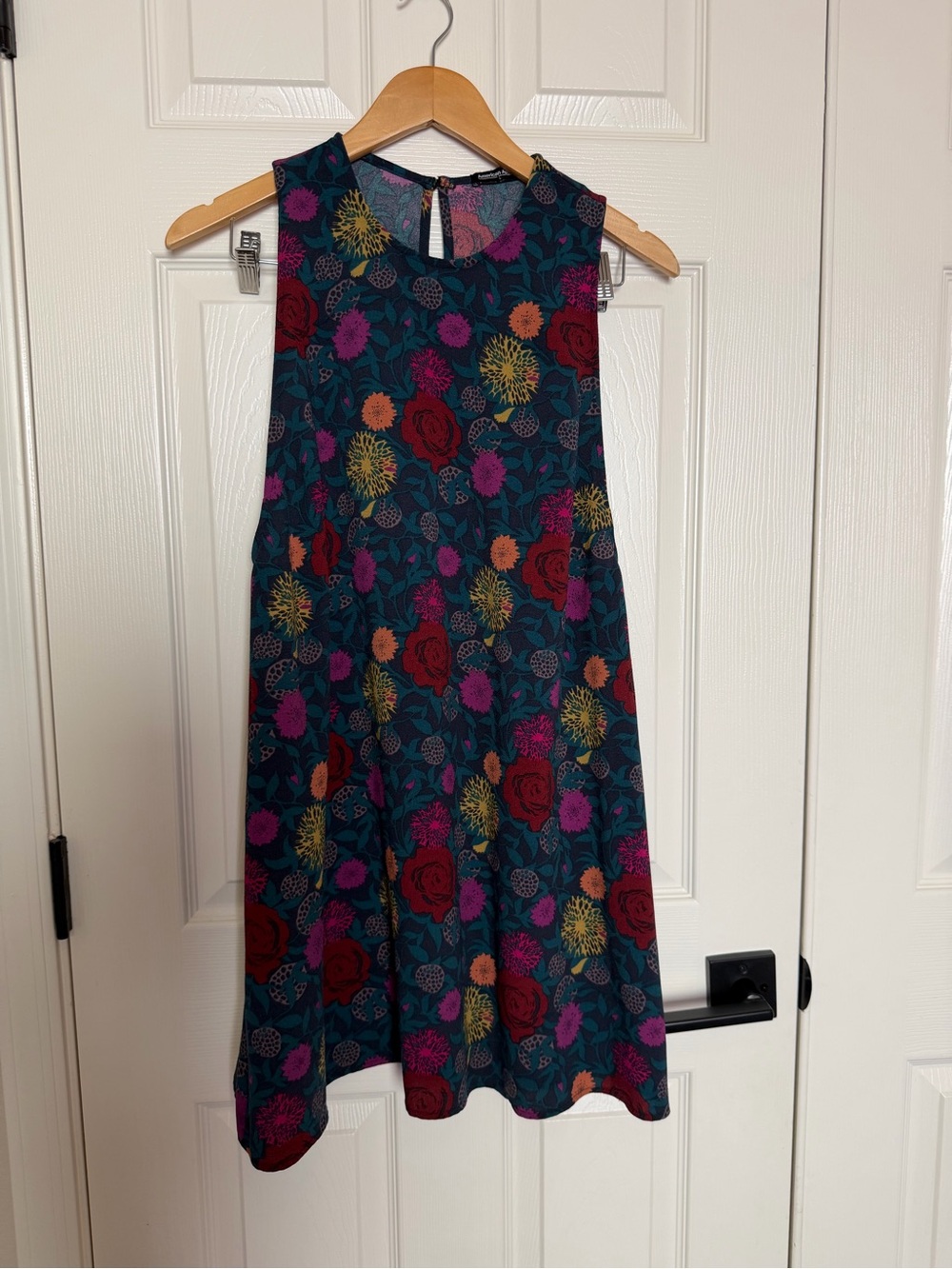 Vintage American Apparel Teal Floral Scoop Neck Dress Sz L